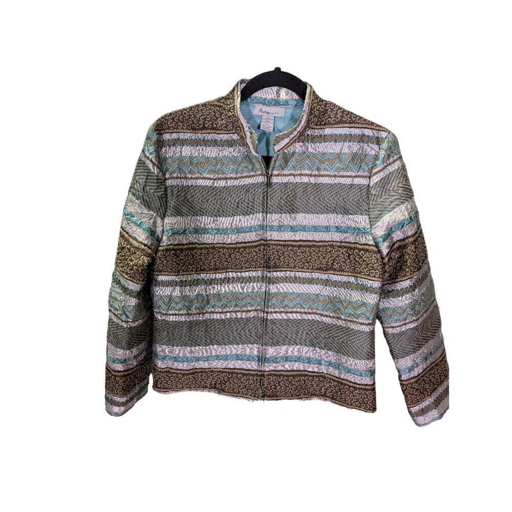 Analogy Women's Petite Multi-Colored Long Sleeve Full-Zip Jacket Size PM